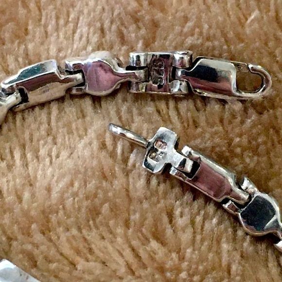 VINTAGE Mother of Pearl Sterling Silver Linked Bracelet - Picture 9 of 12